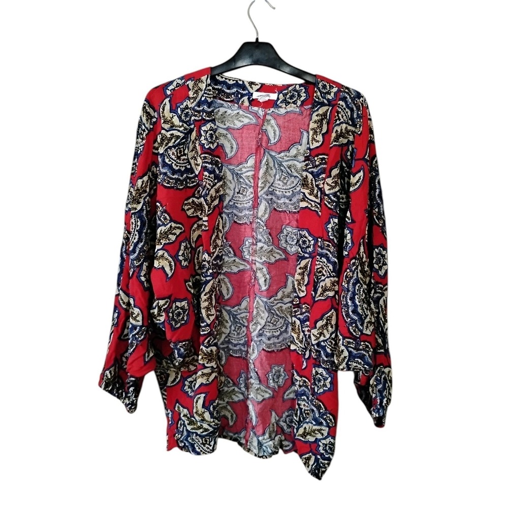 Maurices Red Paisley Floral Kimono Cardigan Open Front Rayon Wrap S/M